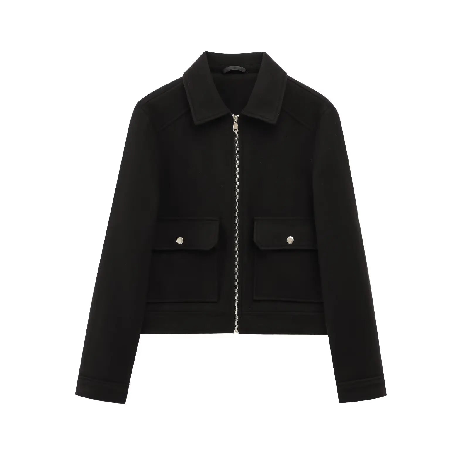 Women's cropped bomber jacket with zip front and long sleeves
