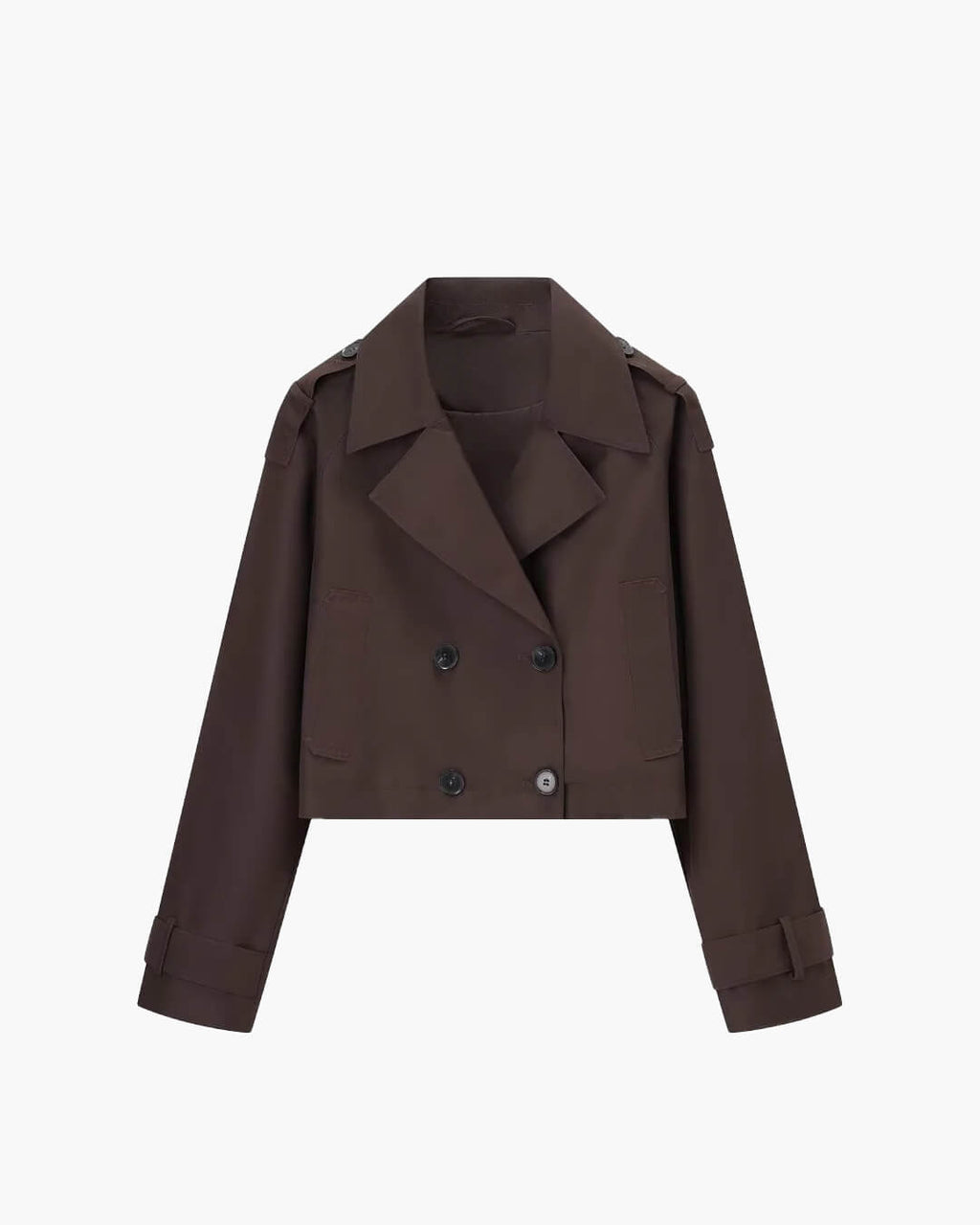 Women's cropped double-breasted trench coat with lapel collar