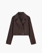 Women's cropped double-breasted trench coat with lapel collar