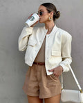 Women's cropped snap-button bomber jacket