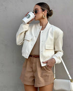 Women's cropped snap-button bomber jacket