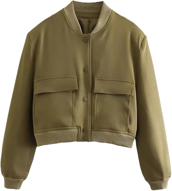 Women's cropped snap-button bomber jacket