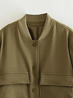 Women's cropped snap-button bomber jacket
