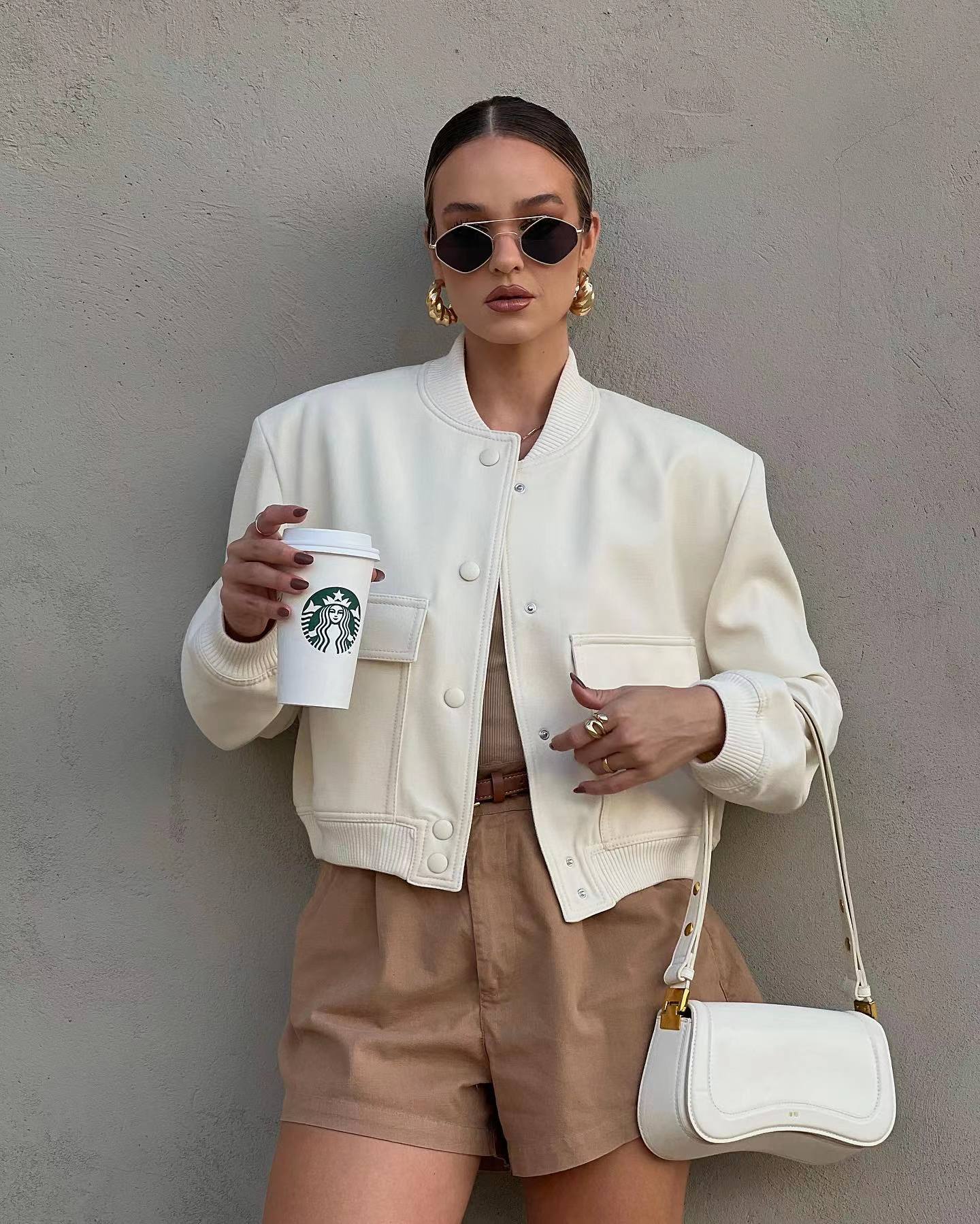 Women's cropped snap-button bomber jacket