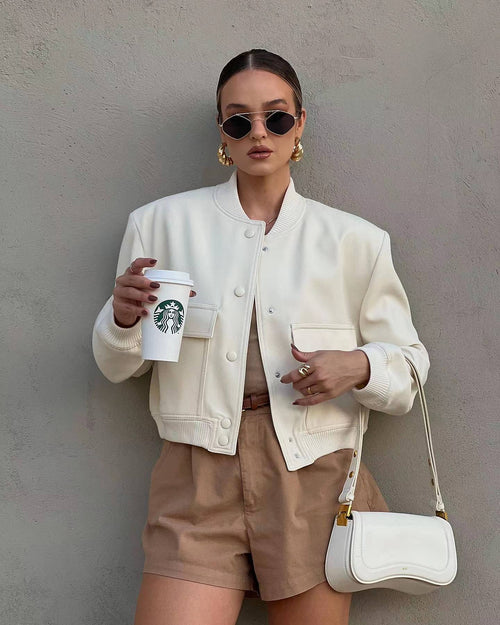 Women's cropped snap-button bomber jacket