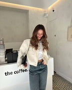Women's cropped snap-button bomber jacket