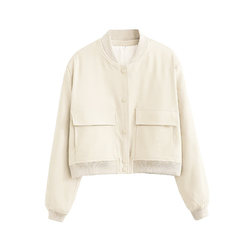 Women's cropped snap-button bomber jacket