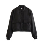 Women's cropped snap-button bomber jacket