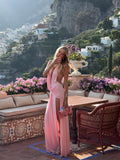 Women's deep V-neck backless maxi evening dress