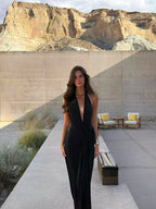 Women's deep V-neck backless maxi evening dress