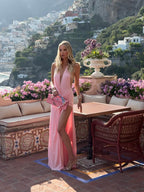 Women's deep V-neck backless maxi evening dress