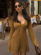 Women's V-neck flare sleeve mini summer dress