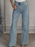 Women's diamanté embellished high-waist jeans