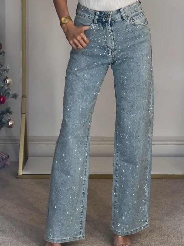 Women's diamanté embellished high-waist jeans