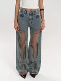 Women's distressed wide-leg jeans