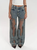 Women's distressed wide-leg jeans