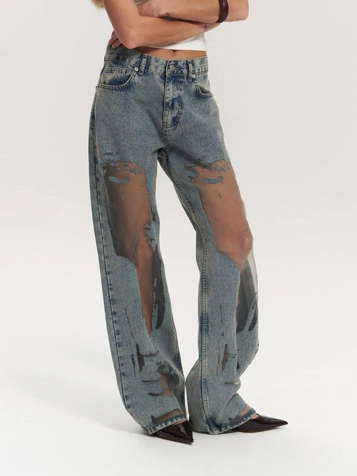 Women's distressed wide-leg jeans