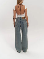 Women's distressed wide-leg jeans