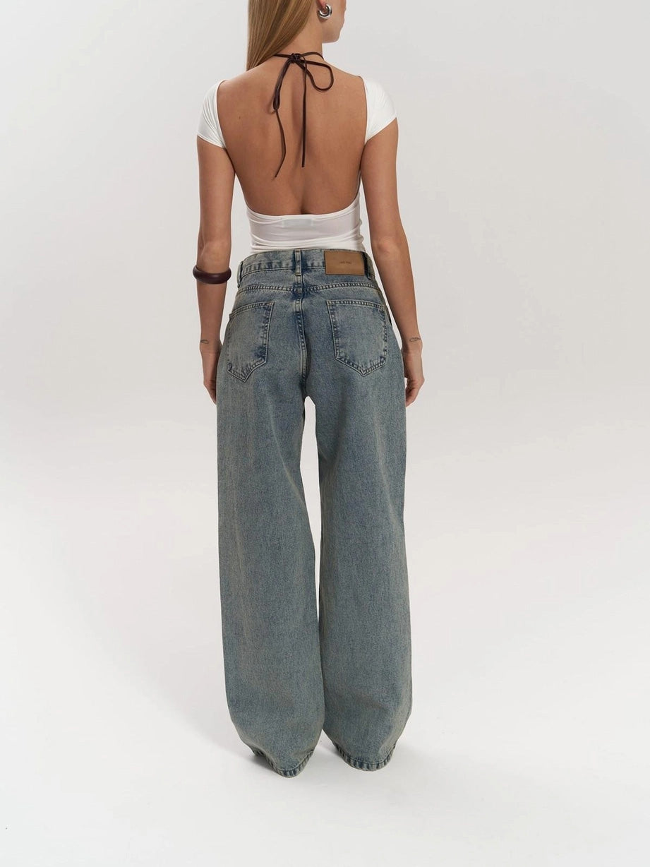 Women's distressed wide-leg jeans