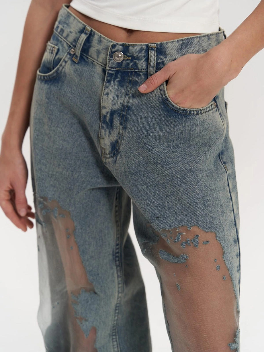Women's distressed wide-leg jeans