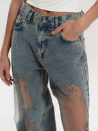 Women's distressed wide-leg jeans