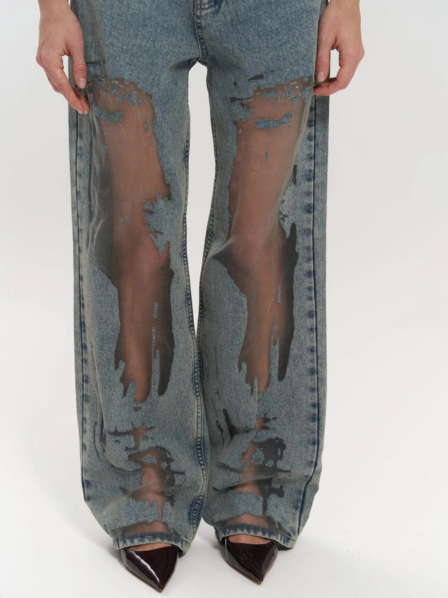 Women's distressed wide-leg jeans
