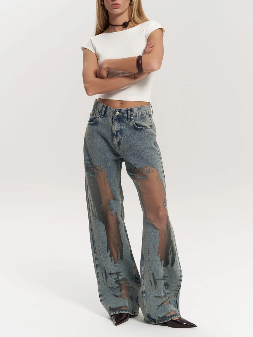 Women's distressed wide-leg jeans
