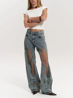 Women's distressed wide-leg jeans