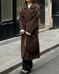 Women's double-breasted longline trench coat with lapel collar