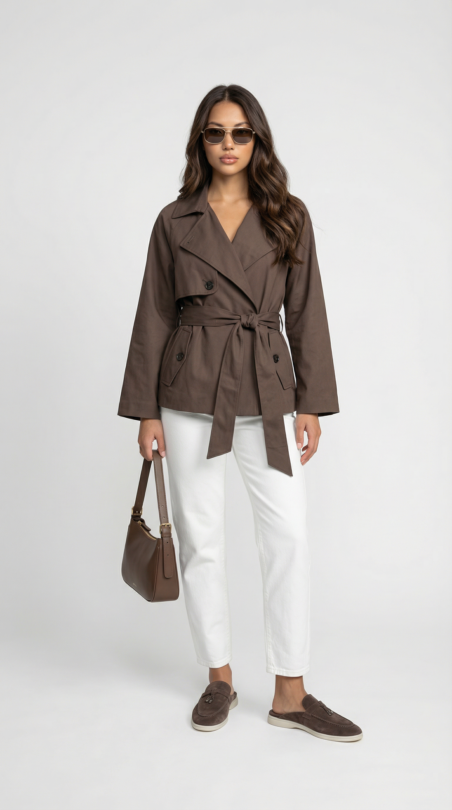 Women's double-breasted trench coat with belt
