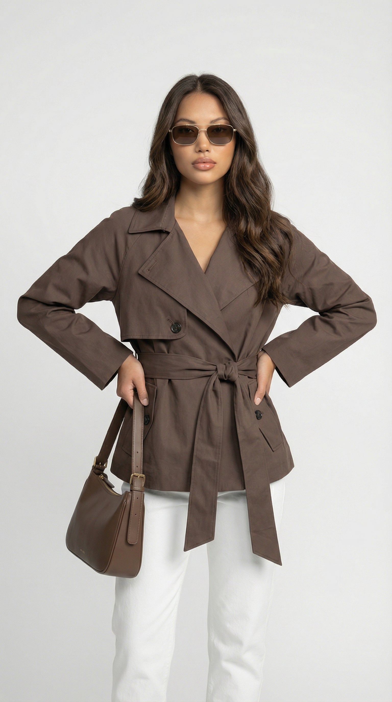 Women's double-breasted trench coat with belt