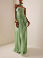 Women's draped cape-back strapless maxi wedding guest dress