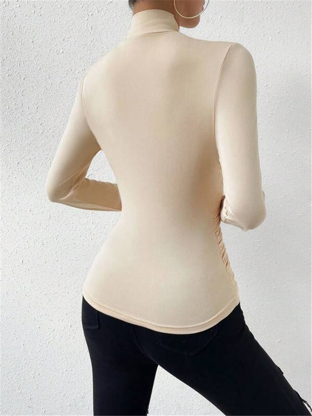 Women's draped crossover long sleeve evening top