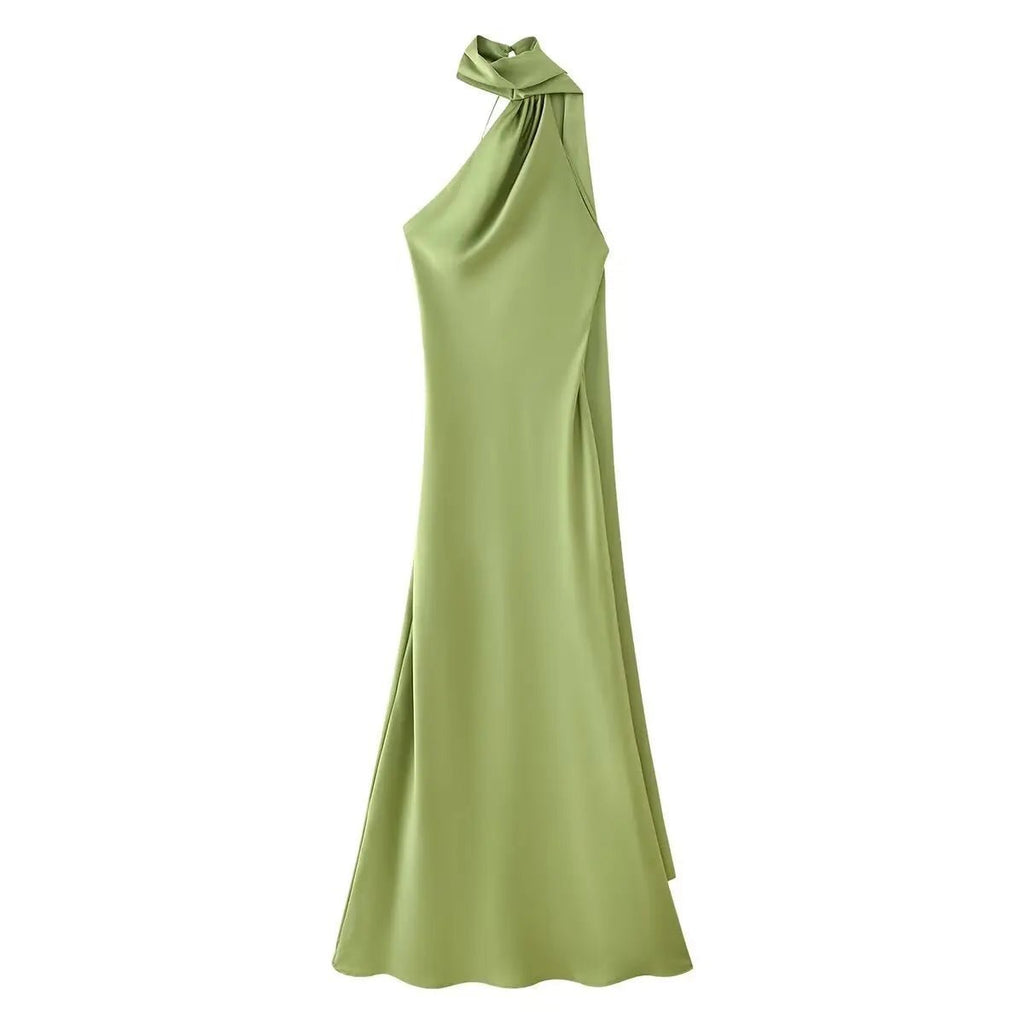 Women's draped high-neck maxi formal dress with cape scarf