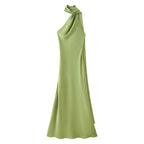 Women's draped high-neck maxi formal dress with cape scarf