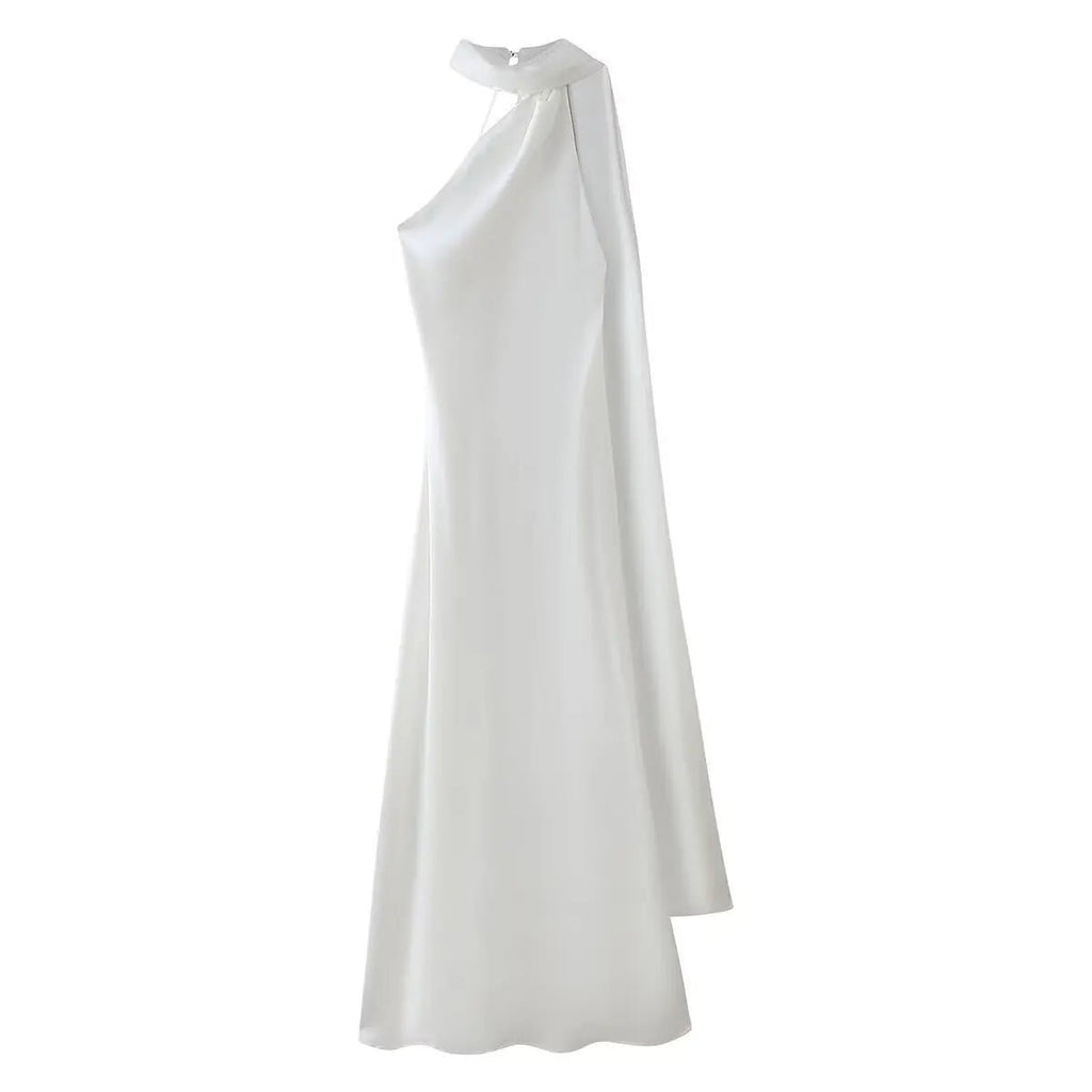 Women's draped high-neck maxi formal dress with cape scarf