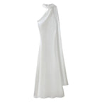 Women's draped high-neck maxi formal dress with cape scarf