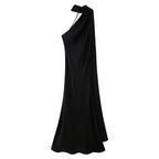 Women's draped high-neck maxi formal dress with cape scarf