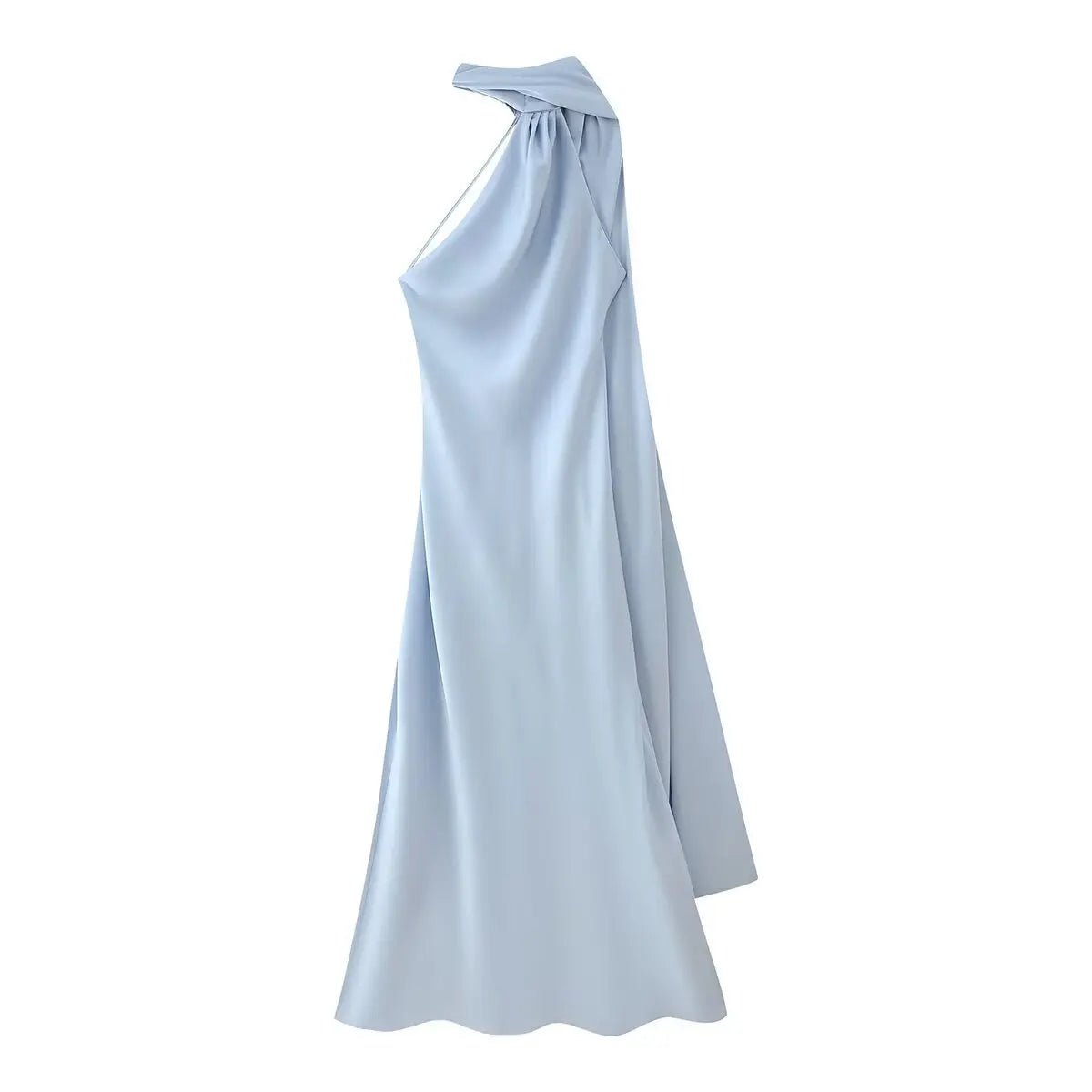 Women's draped high-neck maxi formal dress with cape scarf