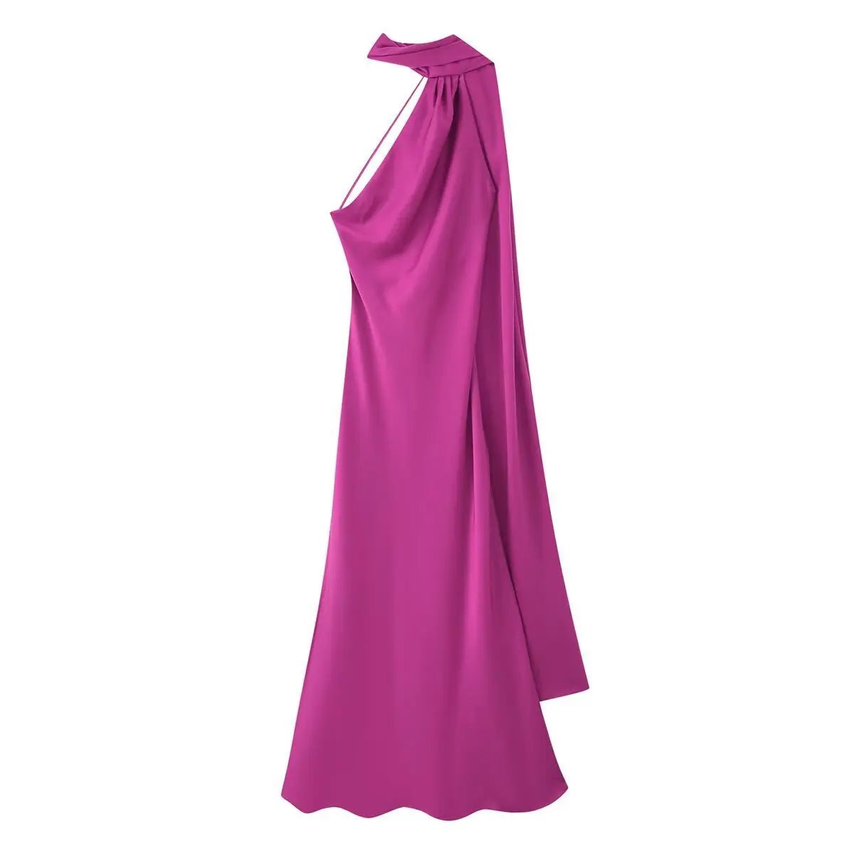 Women's draped high-neck maxi formal dress with cape scarf