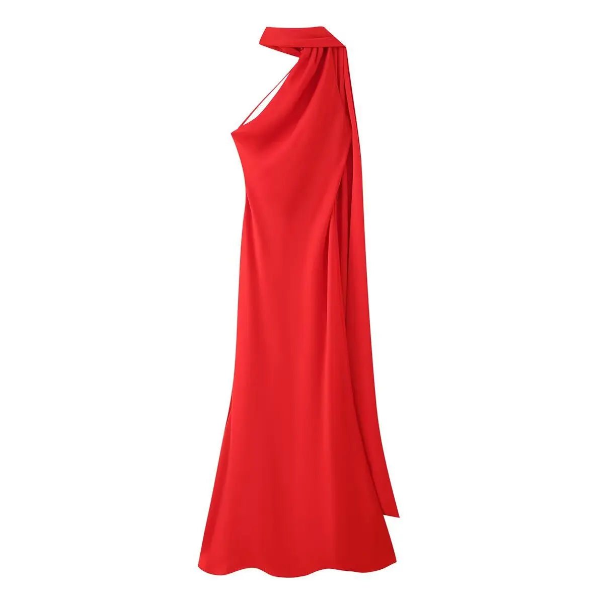 Women's draped high-neck maxi formal dress with cape scarf
