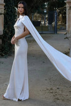 Women's draped high-neck maxi formal dress with cape scarf