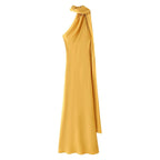 Women's draped high-neck maxi formal dress with cape scarf