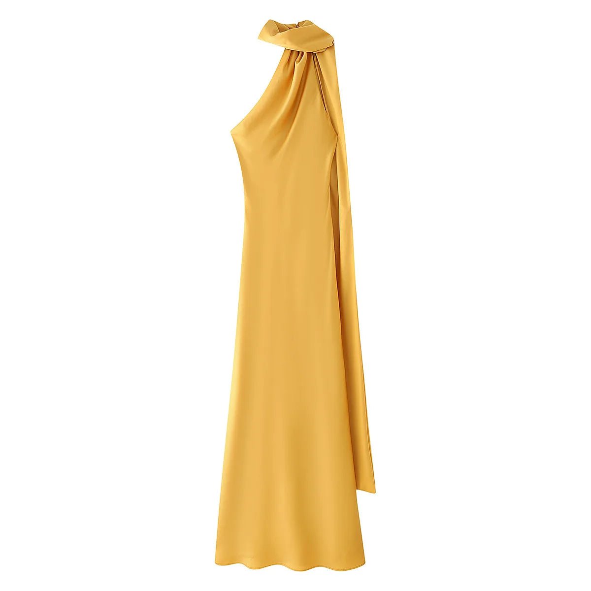 Women's draped high-neck maxi formal dress with cape scarf