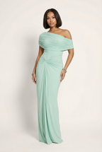 Women's draped one-shoulder maxi wedding guest dress