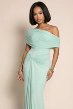 Women's draped one-shoulder maxi wedding guest dress