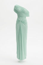 Women's draped one-shoulder maxi wedding guest dress