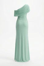 Women's draped one-shoulder maxi wedding guest dress