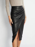 Women's draped wrap midi skirt with front split