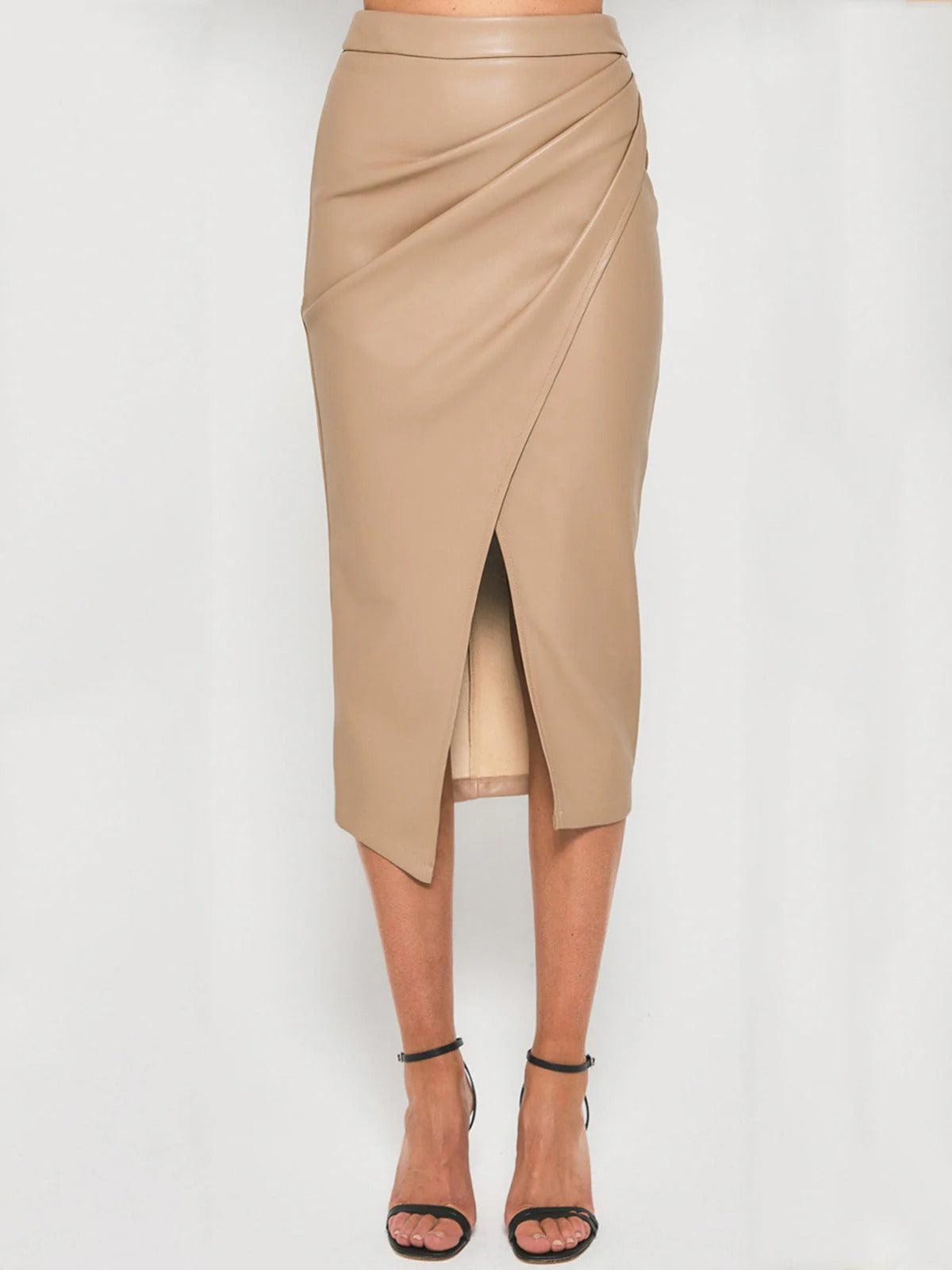 Women's draped wrap midi skirt with front split